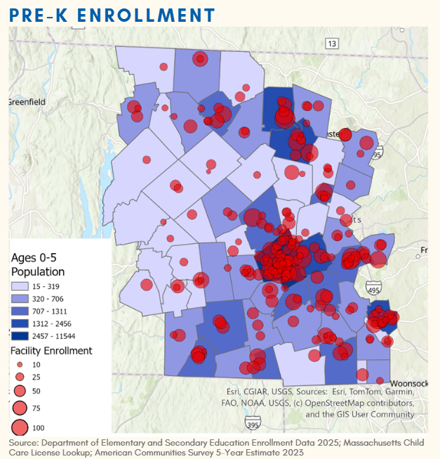 Pre-K aged population and the facility enrollment in Worcester County