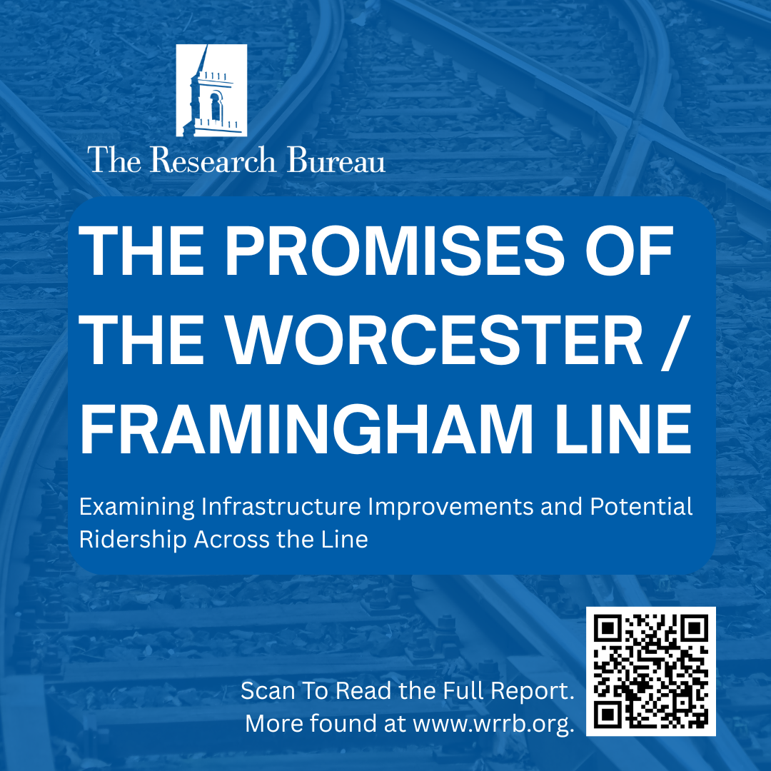 The Promises of the Worcester/Framingham Line follows The Research Bureau’s previous work from June 2025, Express for Whom? Ridership, Recovery, and the Importance of the Worcester/Framingham Line. Underscoring the possibilities of this regional rail line that runs between Worcester and Boston dozens of times a day, this report looks at the need and the vision of what that service could look like, explaining ongoing and future work that could unlock its promises.